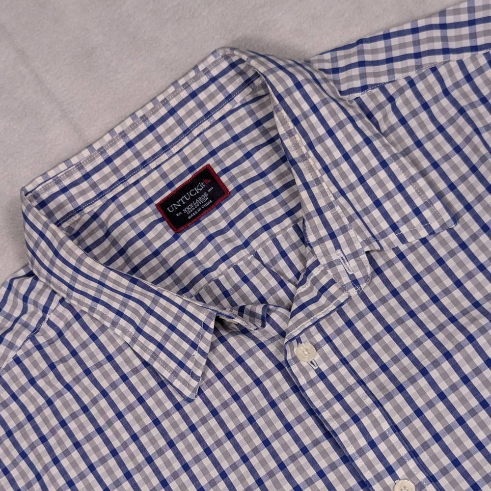 UNTUCKit Mens XXXL Blue Grey Gingham Check Long Sleeve Button Down Cotton Shirt